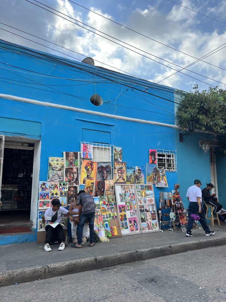 Street vendors selling art in Cartagena, Colombia